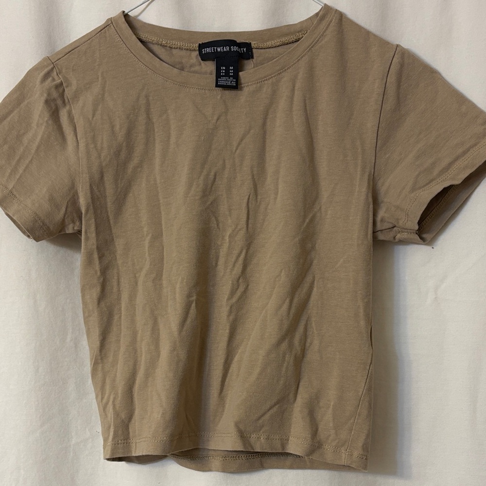 Streetwear Society Beige Short Sleeve Tee Cropped Top